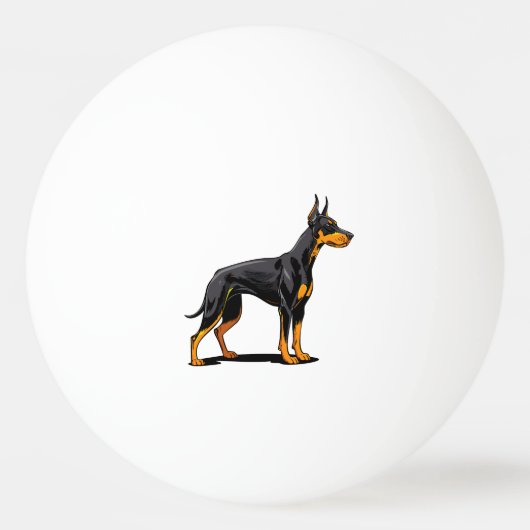 ドーベルマン犬の頭部の肖像画 正面 卓球ボール (正面)
