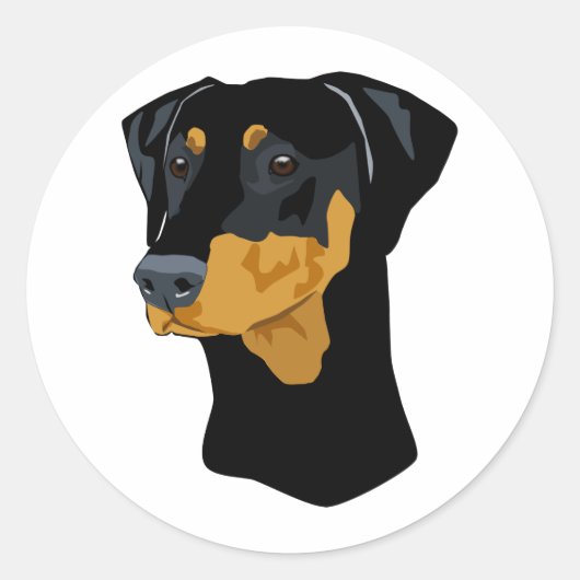 ドーベルマン犬の頭部、Uncropped黒 ラウンドシール (正面)