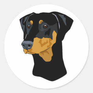 ドーベルマン犬の頭部、Uncropped黒 ラウンドシール