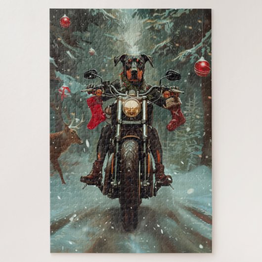 ドーベルマン犬バイククリスマス ジグソーパズル (縦)