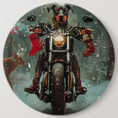 ドーベルマン犬バイククリスマス 缶バッジ (正面)