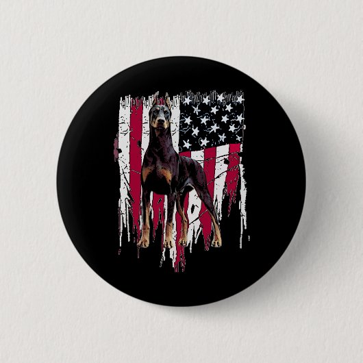 ドーベルマン アメリカ国旗 USA かっこいい 缶バッジ (正面)