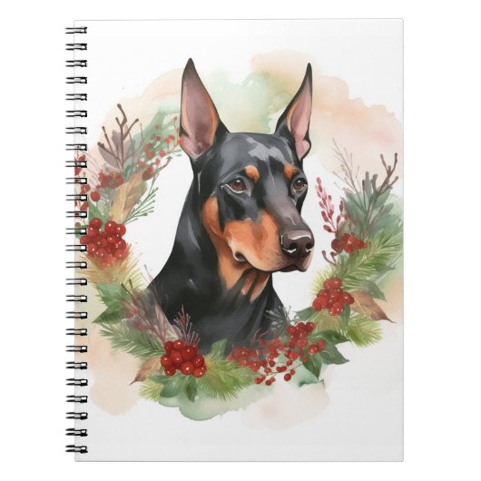 ドーベルマン クリスマスリース 祝祭の仔犬 ノートブック (正面)