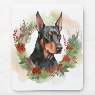 ドーベルマン クリスマスリース 祝祭の仔犬 マウスパッド