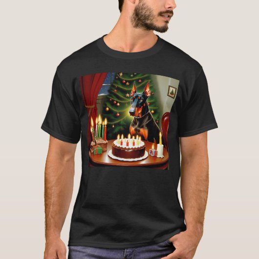 ドーベルマン クリスマス Tシャツ (正面)
