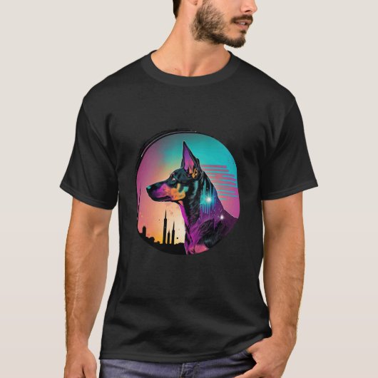 ドーベルマン シンセウェーブ 80年代 レトロウェーブ 美学 Tシャツ (正面)