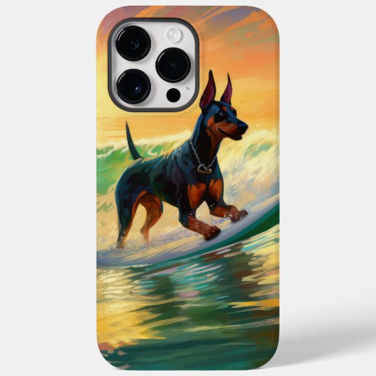 ドーベルマン ビーチ サーフィン 絵画 Case-Mate iPhoneケース (裏面)