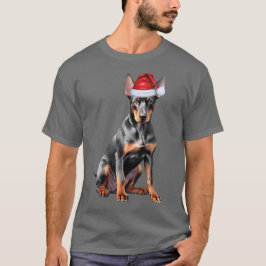 ドーベルマン・ピンシャー クリスマスの犬の休日の面白いデザイン Tシャツ