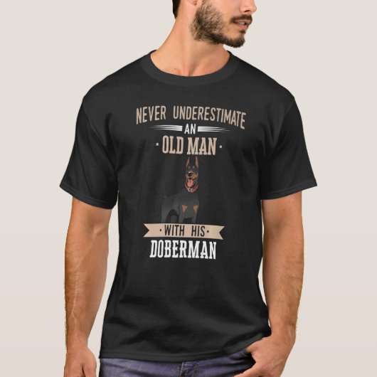 ドーベルマン・ピンシャー 犬 おじいさん Tシャツ (正面)