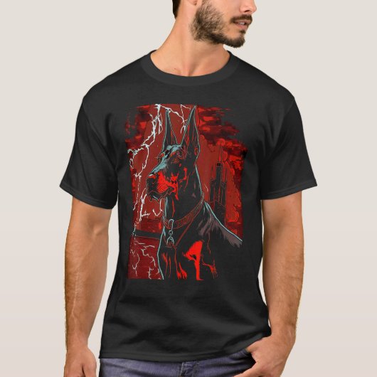 ドーベルマン・ピンシャー 稲妻 雷 ポストアポカリプス Tシャツ (正面)