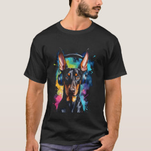 ドーベルマン ヘッドホン 犬 おもしろい 動物 アートプリント グラフィック Tシャツ