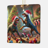 ドーベルマン（犬）クリスマスおもしろい セラミックオーナメント (左)