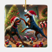 ドーベルマン（犬）クリスマスおもしろい セラミックオーナメント (裏面)