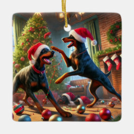 ドーベルマン（犬）クリスマスおもしろい セラミックオーナメント