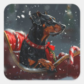 ドーベルマン 犬 クリスマス スクエアシール (正面)