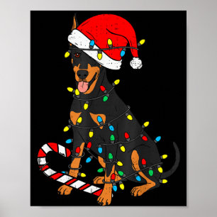 ドーベルマン 犬 クリスマス ライト サンタ クリスマス ペット 犬 L ポスター