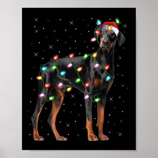 ドーベルマン 犬 クリスマス ライト サンタ ペット 犬好き ポスター (正面)