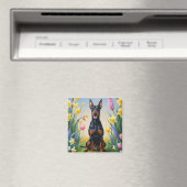 ドーベルマン 犬 春の花 絵画 マグネット (インサイチュ (食洗機))