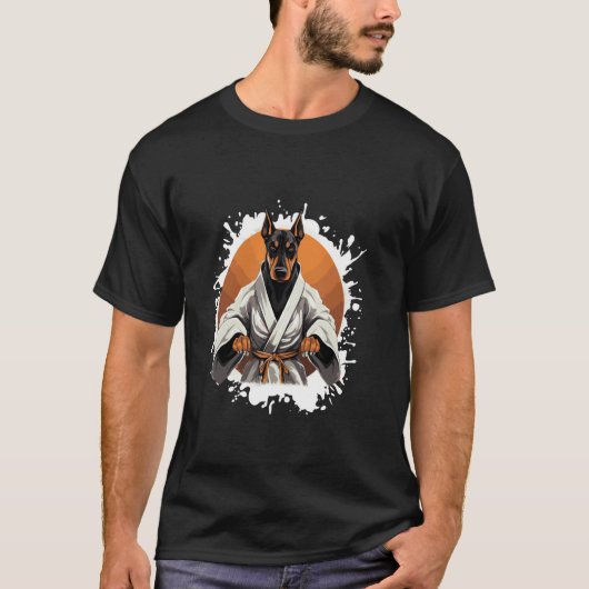 ドーベルマン 犬 空手 格闘家 柔道 Tシャツ (正面)