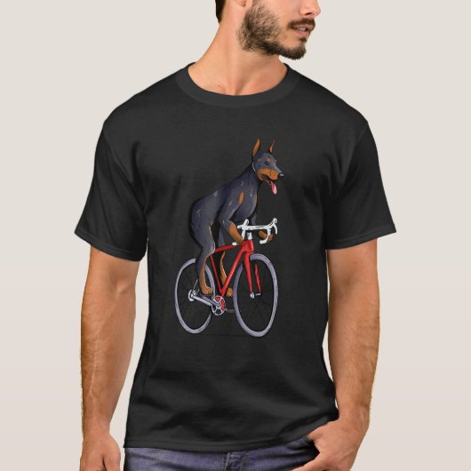 ドーベルマン 自転車 かわいい ドビー バイカー Tシャツ (正面)