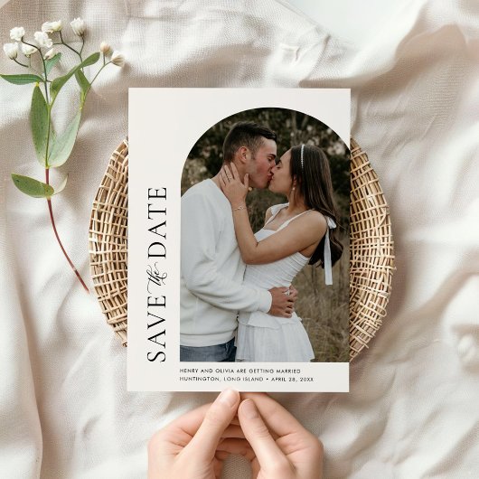 ドームモダンオフ中央の写真日付カードを保存 招待状