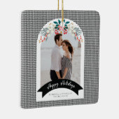 ドーム千鳥格子のクリスマスホリデーフォトカード セラミックオーナメント (右)