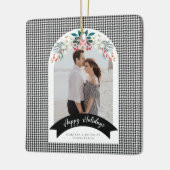 ドーム千鳥格子のクリスマスホリデーフォトカード セラミックオーナメント (左)