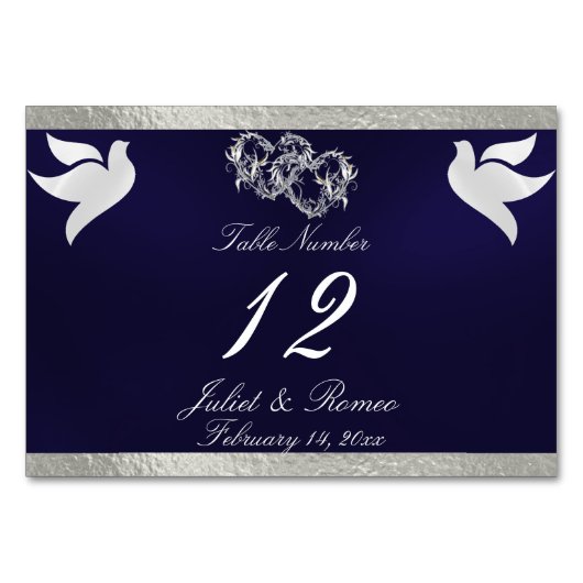 ドーム&ハート – ネイビーブルー/シルバーテーブル番号 テーブルナンバー (正面)