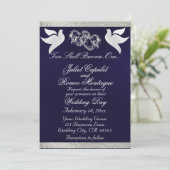 ドーム、ハート、リボン、QRコード – ネイビーブルー/シルバー 招待状 (スタンド正面)