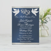 ドーム、ハート、リボン、QRコード – 青/銀 招待状 (スタンド正面)