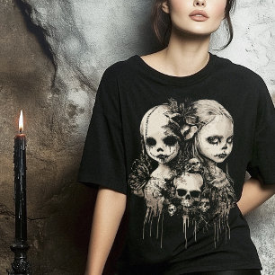 ドールコ幽霊のよく出るア人形スカル蝶 Tシャツ