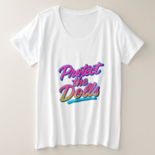 ドールズを守れ ネオン・レトロアート プラスサイズTシャツ