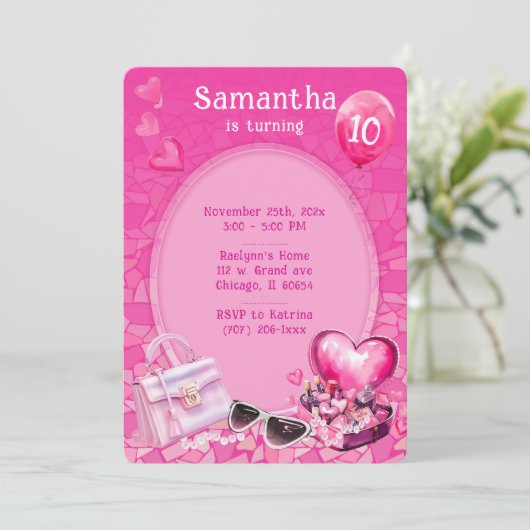 ドールピパーソナライズされたンク誕生日テンプレート 招待状 (スタンド正面)