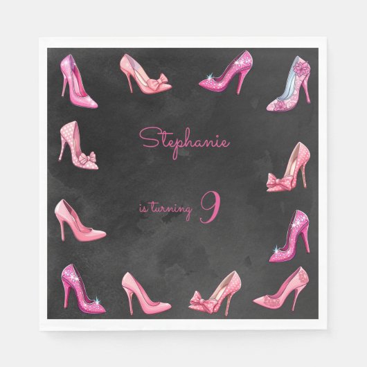 ドールピンクのハイヒールシューズの女の子の誕生日パーティー スタンダードランチョンナプキン (正面)
