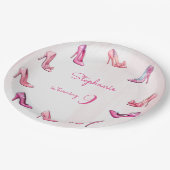 ドールピンクのハイヒールシューズの女の子の誕生日パーティー ペーパープレート (アングル)