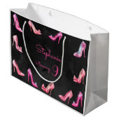 ドールピンクのハイヒールシューズの女の子の誕生日パーティー ラージペーパーバッグ (裏面アングル)