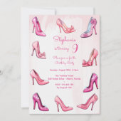 ドールピンクのハイヒールシューズの女の子の誕生日パーティー 招待状 (正面)