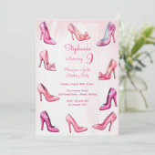 ドールピンクのハイヒールシューズの女の子の誕生日パーティー 招待状 (スタンド正面)