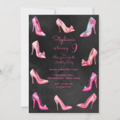 ドールピンクのハイヒールシューズの女の子の誕生日パーティー 招待状 (正面)