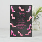 ドールピンクのハイヒールシューズの女の子の誕生日パーティー 招待状 (スタンド正面)