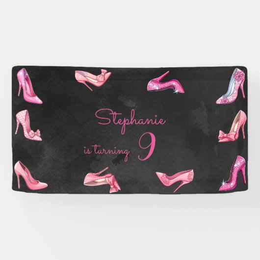ドールピンクのハイヒールシューズの女の子の誕生日パーティー 横断幕 (横)