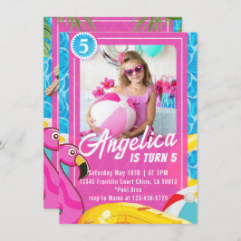 ドールピンクファッションプール誕生日招待状 招待状