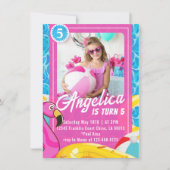 ドールピンクファッションプール誕生日招待状 招待状 (正面)