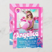 ドールピンク誕生日招待状 招待状 (正面/裏面)