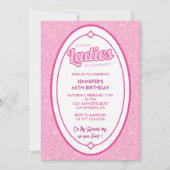 ドール赤面ピンクグリッター66歳の誕生日の招待状 招待状 (正面)