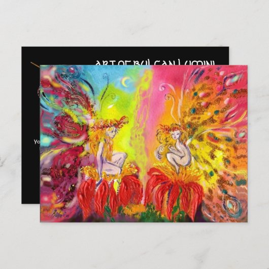 ドーンの幻想的な花の妖精 ファンタジー インビテーションポストカード (正面/裏面)