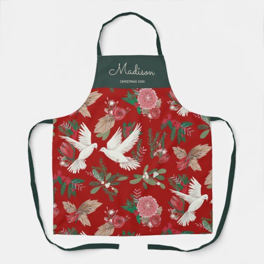 ドーヴフローラクリスマスレッド エプロン (正面)