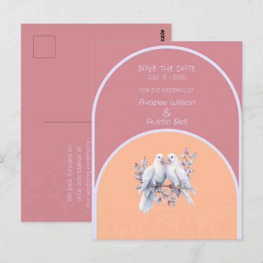 ドーヴリングや輪ピーチファズダスティピンクラベンダーアーチ ポストカード (正面/裏面)