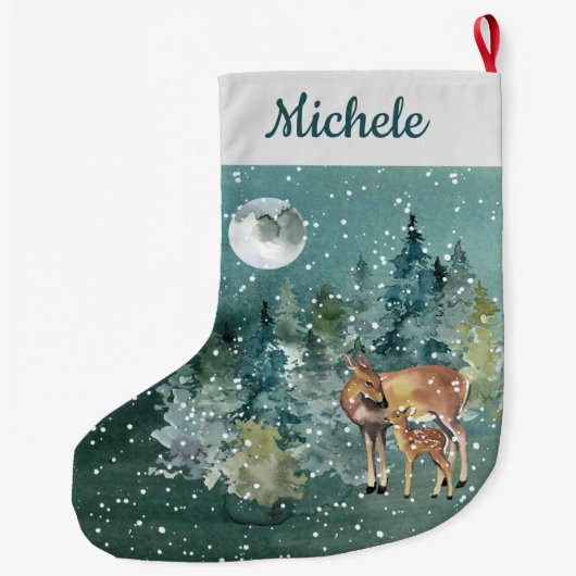 ドー子鹿の森フルムーンスノーフォールウォーター色 ラージクリスマスストッキング (裏面)