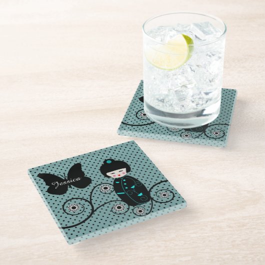 ドー日本のル水玉模様パーソナライズされた ガラスコースター (アングル)